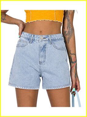 Women Ripped Mid Waist Denim Shorts with Pockets Stretchy Cotton Jean Shorts